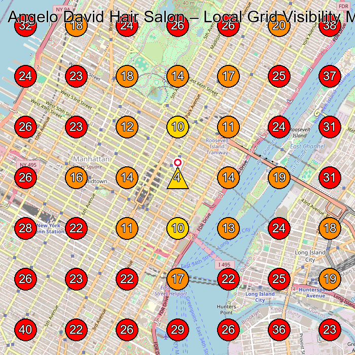 Angelo David Hair Salon GeoGrid visibility map for Hair Salon in New York